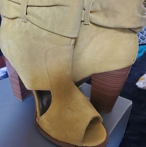 Light Mustard Nubuck Peep Toe Bootie